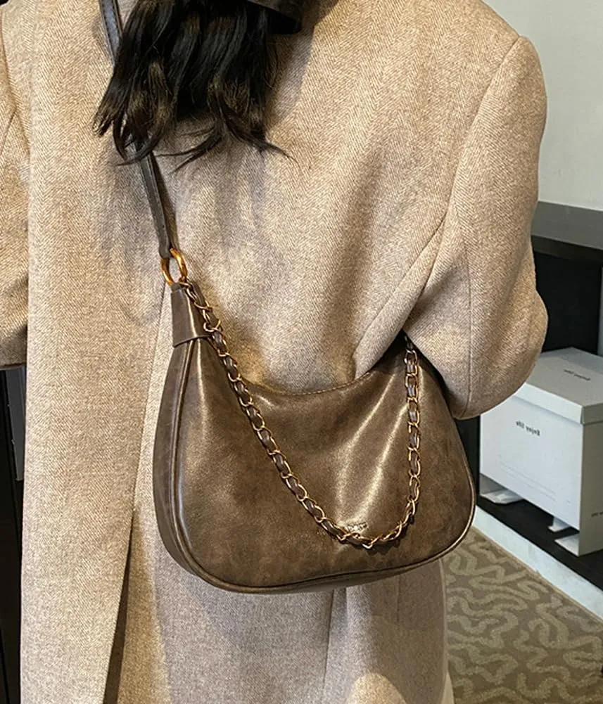 Crescent Shoulder Bag for Women Retro Leather Crossbody Bags Small Work Tote Bag Ladies Satchel Purses with 2 Straps
