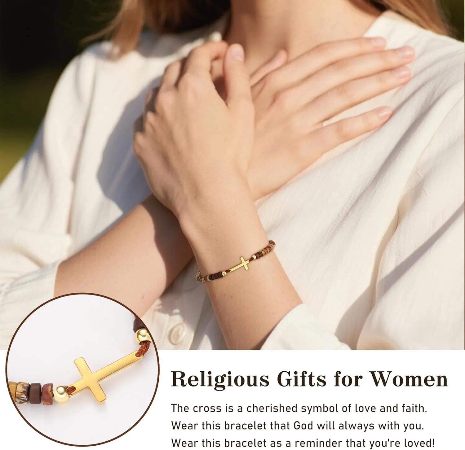 Cross Bracelets Christian Mothers Day Gifts Faith Based Gifts Adjustable Natural Stone Bracelets Christian Baptism Confirmation Catholic Religious Inspirational Gift for Women
