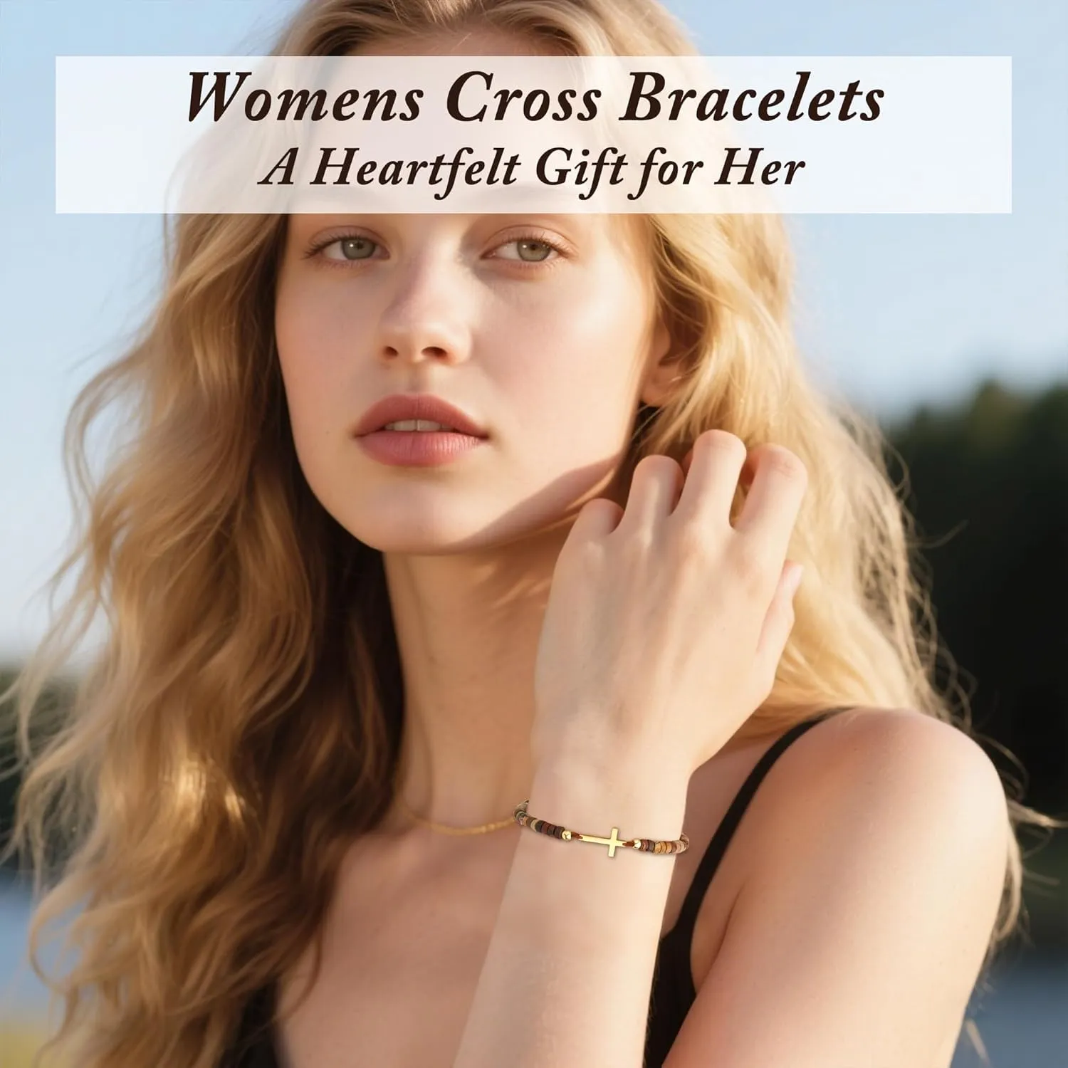 Cross Bracelets Christian Mothers Day Gifts Faith Based Gifts Adjustable Natural Stone Bracelets Christian Baptism Confirmation Catholic Religious Inspirational Gift for Women