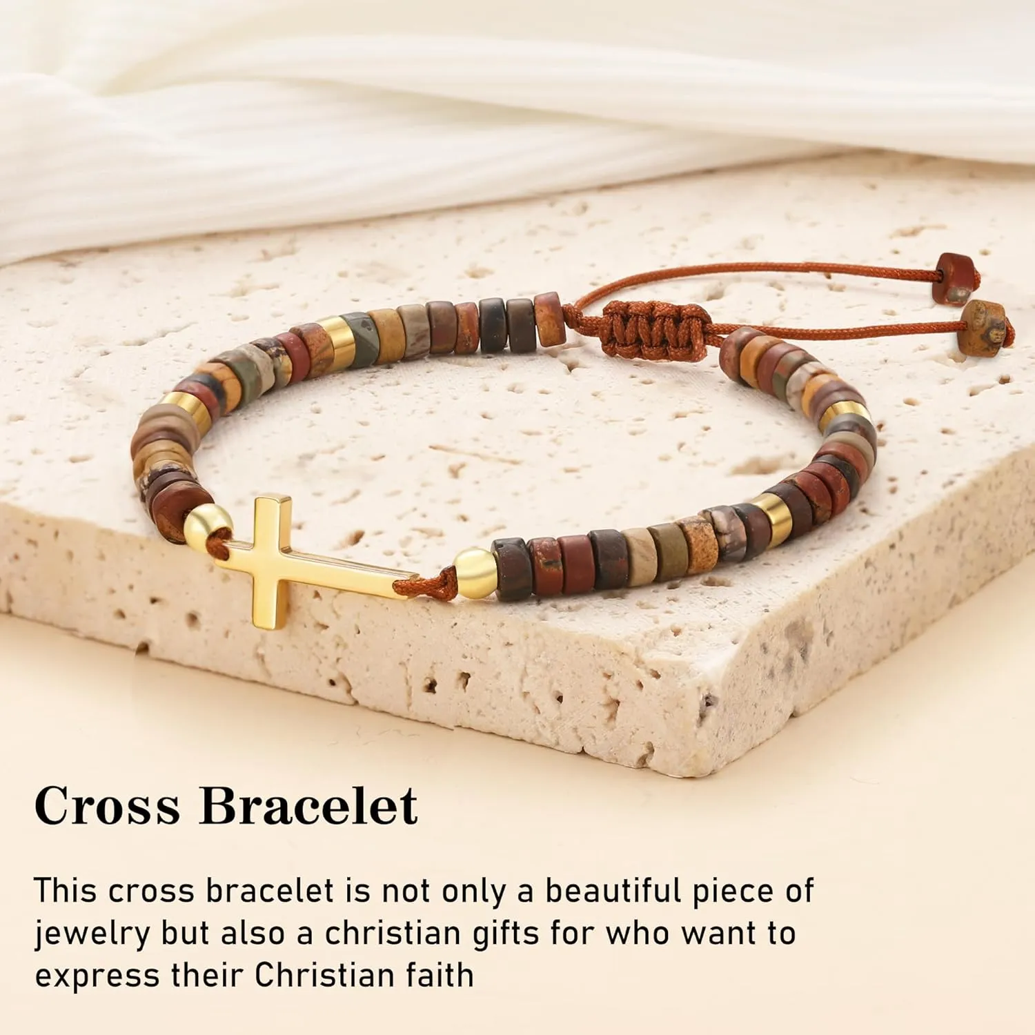 Cross Bracelets Christian Mothers Day Gifts Faith Based Gifts Adjustable Natural Stone Bracelets Christian Baptism Confirmation Catholic Religious Inspirational Gift for Women