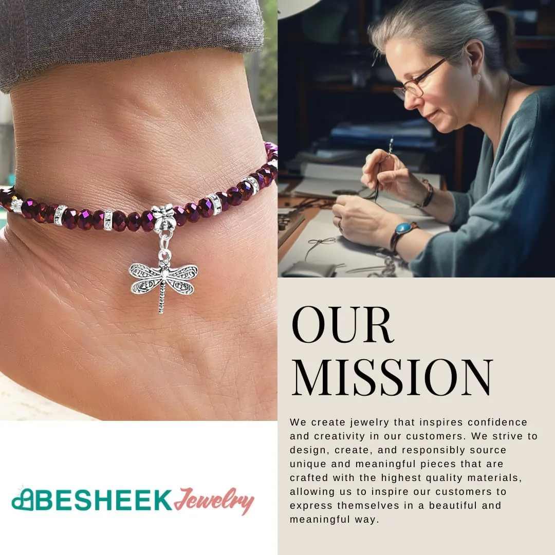 Crystal Dragonfly & Butterfly Charm Adjustable Anklet for Women Handmade Hypoallergenic Boho Beach Gala Wedding Style Fashion Jewelry