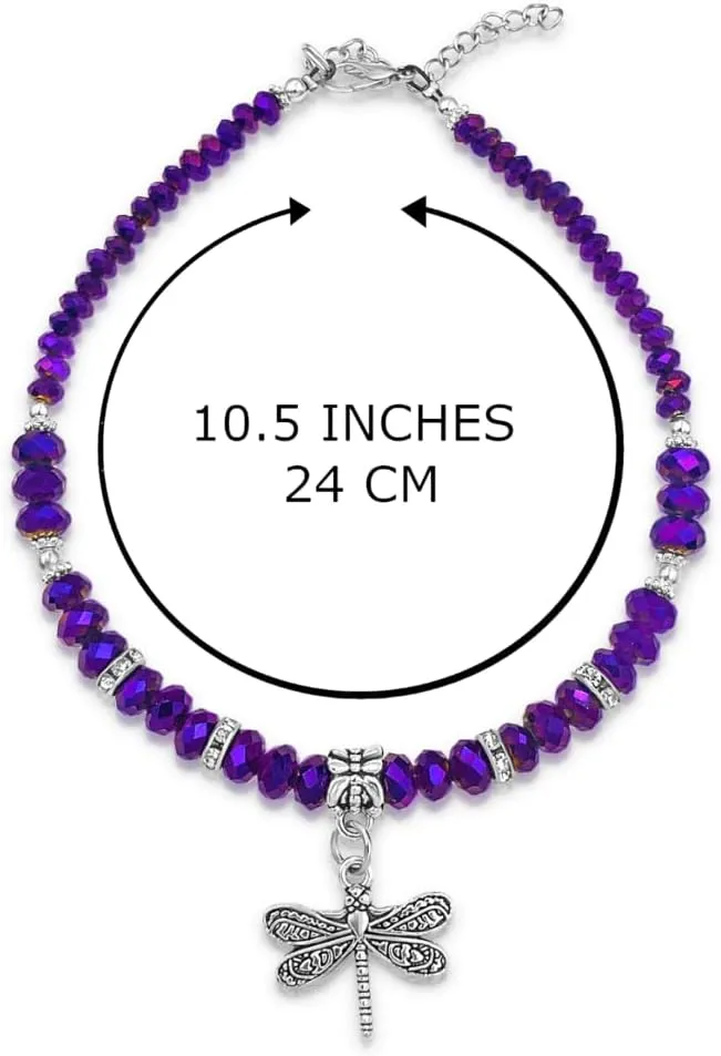 Crystal Dragonfly & Butterfly Charm Adjustable Anklet for Women Handmade Hypoallergenic Boho Beach Gala Wedding Style Fashion Jewelry