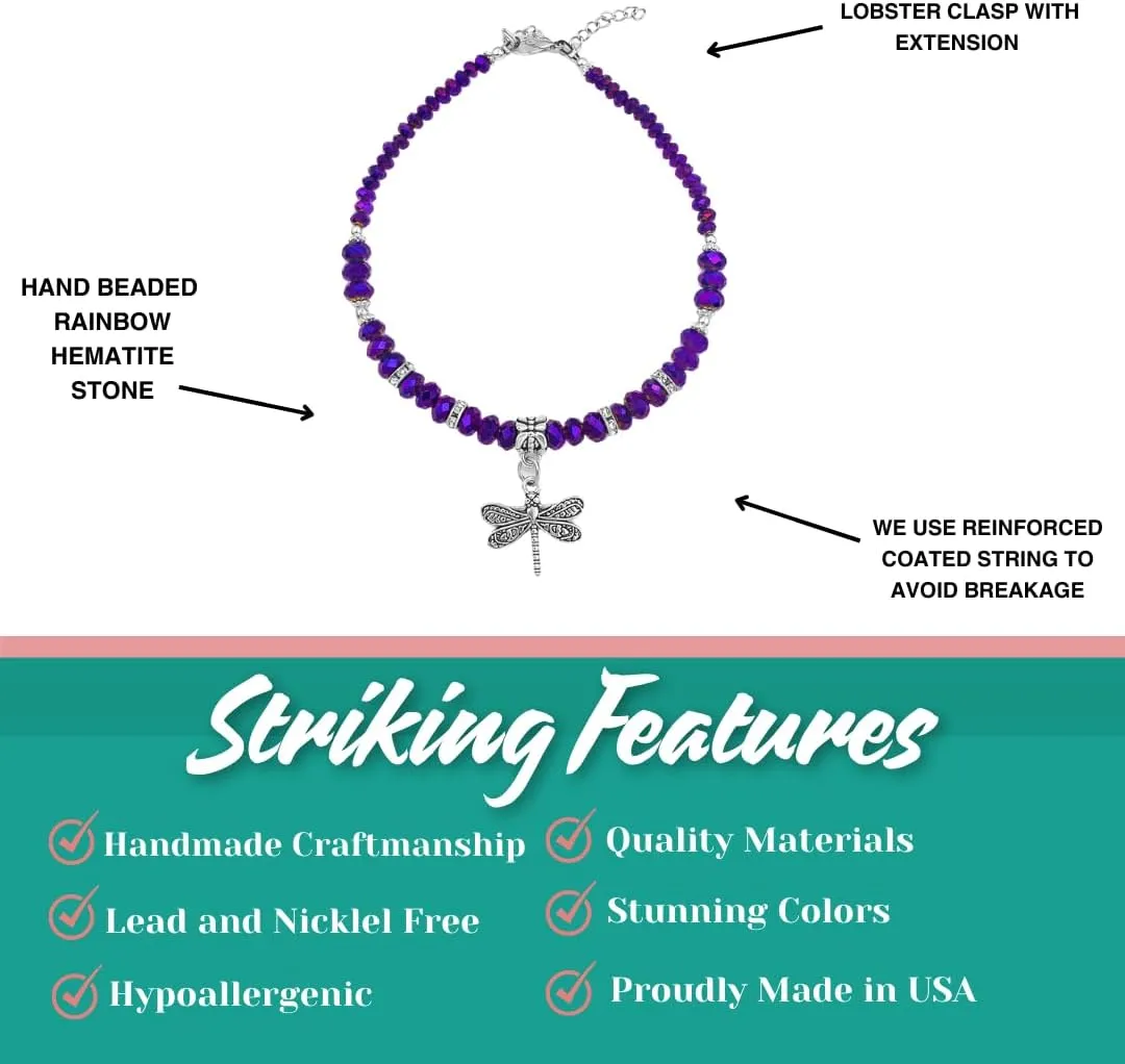 Crystal Dragonfly & Butterfly Charm Adjustable Anklet for Women Handmade Hypoallergenic Boho Beach Gala Wedding Style Fashion Jewelry
