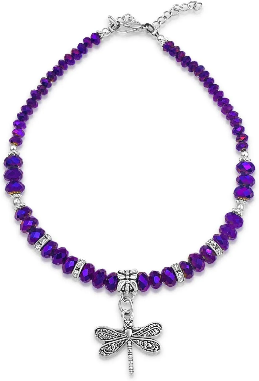 Crystal Dragonfly & Butterfly Charm Adjustable Anklet for Women Handmade Hypoallergenic Boho Beach Gala Wedding Style Fashion Jewelry