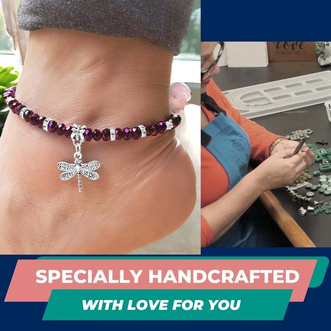 Crystal Dragonfly & Butterfly Charm Adjustable Anklet for Women Handmade Hypoallergenic Boho Beach Gala Wedding Style Fashion Jewelry