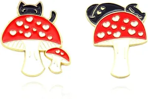 Cute Enamel Brooch Pins Sets Cartoon Mushroom Brooches Cat Animal Brooch Pin for Backpack Clothes DIY Party Decoration-2pcs