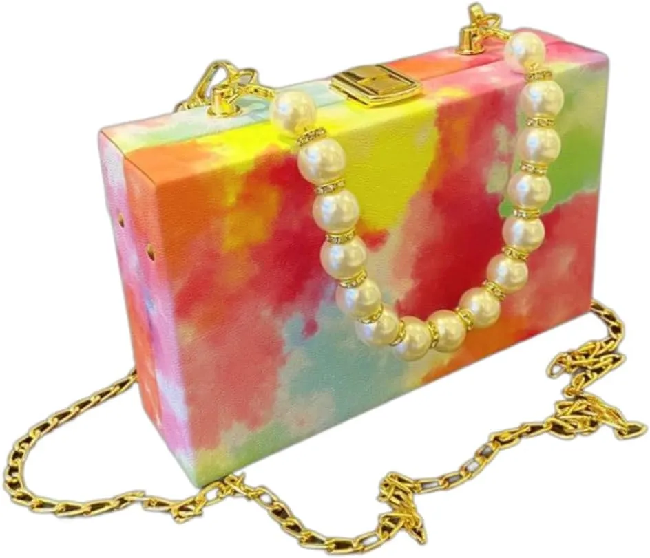 Cute Purse Clutch Women&Girl Evening bag Pouche with Pearl Chain Cross bag, Hand bag Shoulder bag for Party Wedding Birthday