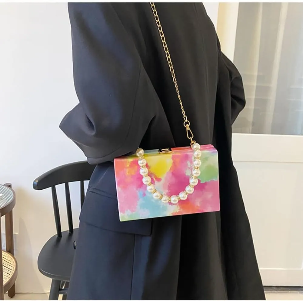 Cute Purse Clutch Women&Girl Evening bag Pouche with Pearl Chain Cross bag, Hand bag Shoulder bag for Party Wedding Birthday