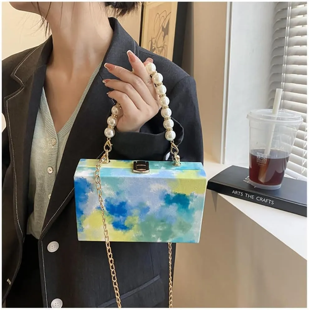 Cute Purse Clutch Women&Girl Evening bag Pouche with Pearl Chain Cross bag, Hand bag Shoulder bag for Party Wedding Birthday