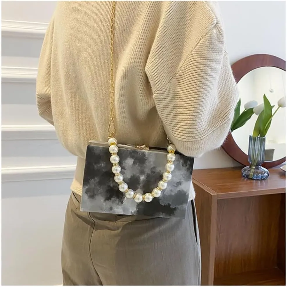 Cute Purse Clutch Women&Girl Evening bag Pouche with Pearl Chain Cross bag, Hand bag Shoulder bag for Party Wedding Birthday