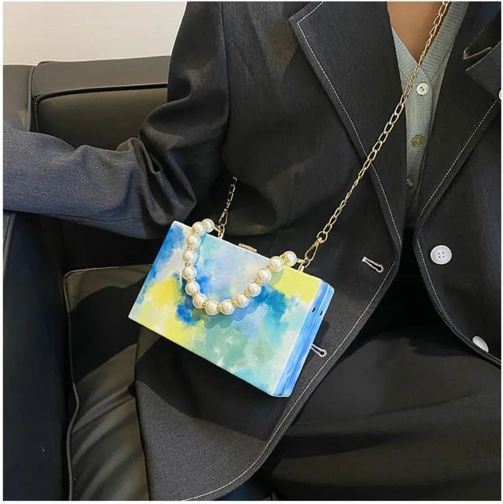 Cute Purse Clutch Women&Girl Evening bag Pouche with Pearl Chain Cross bag, Hand bag Shoulder bag for Party Wedding Birthday