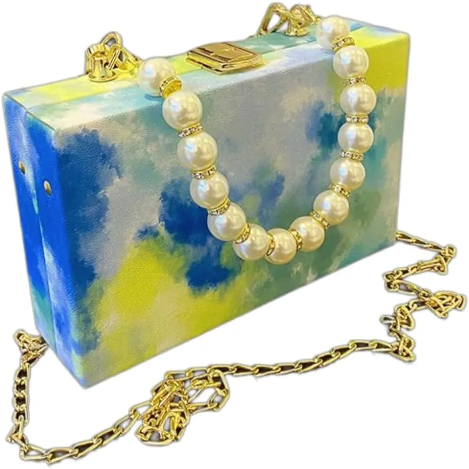 Cute Purse Clutch Women&Girl Evening bag Pouche with Pearl Chain Cross bag, Hand bag Shoulder bag for Party Wedding Birthday
