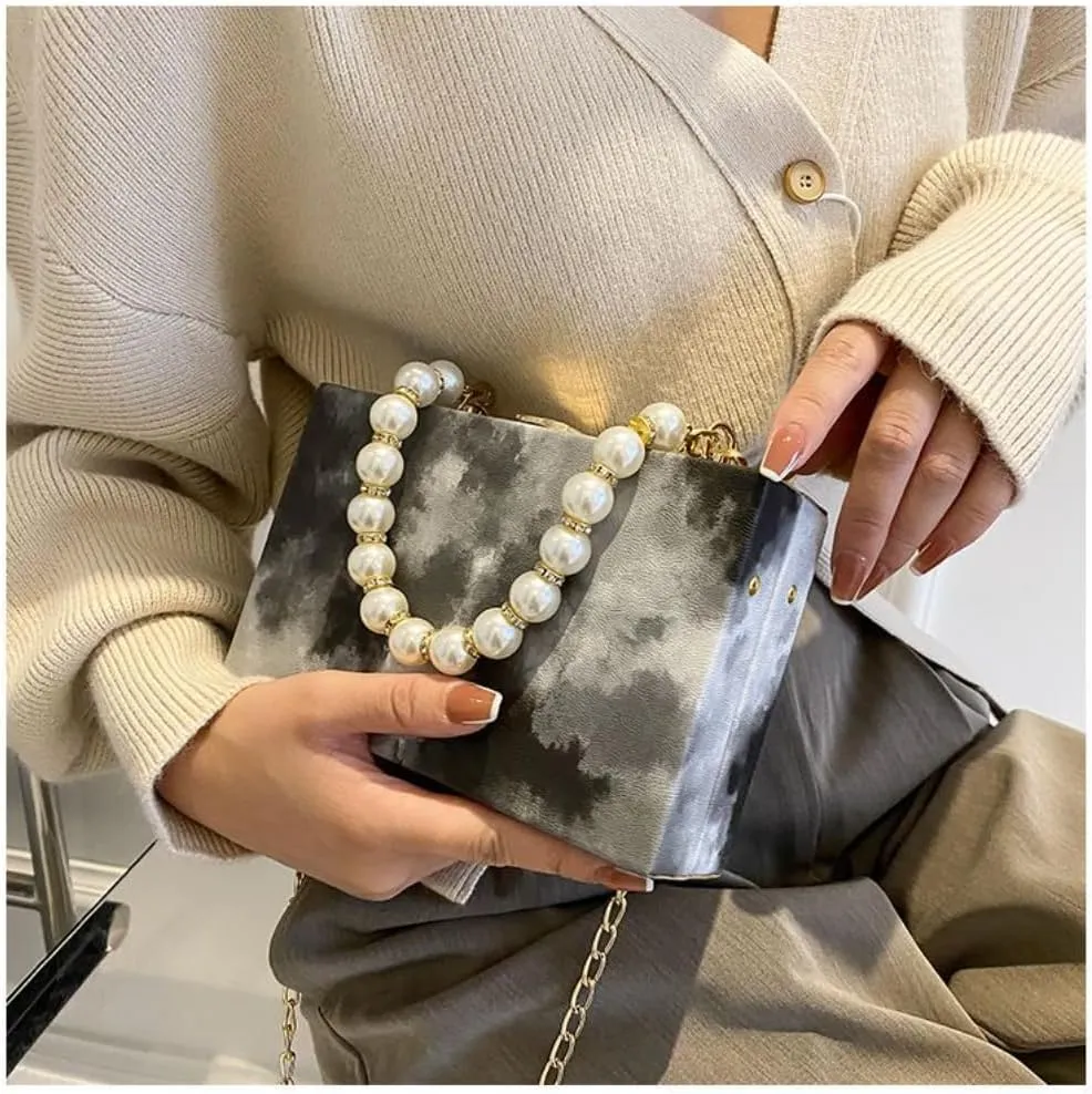 Cute Purse Clutch Women&Girl Evening bag Pouche with Pearl Chain Cross bag, Hand bag Shoulder bag for Party Wedding Birthday