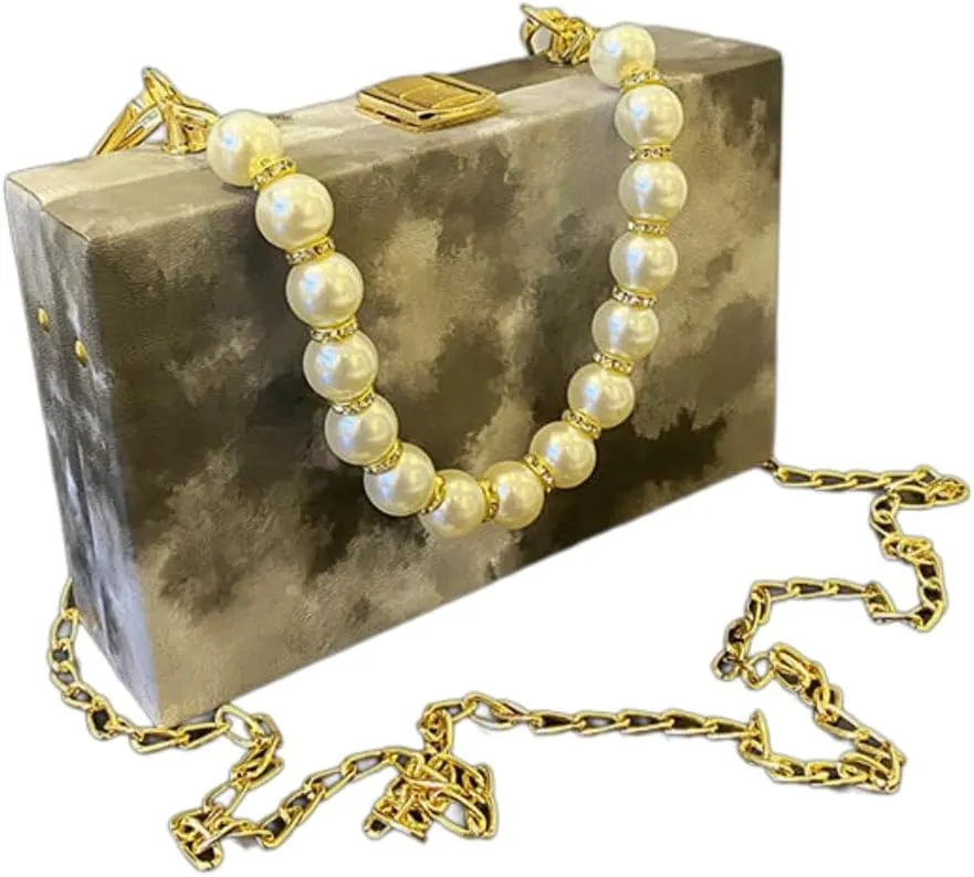 Cute Purse Clutch Women&Girl Evening bag Pouche with Pearl Chain Cross bag, Hand bag Shoulder bag for Party Wedding Birthday