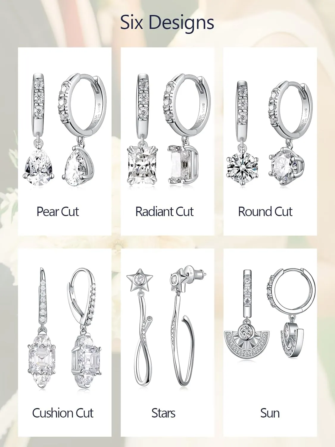 D Color VVS1 Clarity Moissanite Sparkle Dangle Hoop Earrings for Women, Radiant Cut/Pear Cut/Round Cut/Star/Sun, Solid 925 Sterling Silver, Anniversary Valentines Mother's Day Jewelry