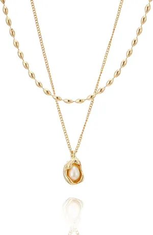 Dainty Pearl Pendant Necklaces for Women 18K Gold Plated Layered Choker Necklaces Delicate Minimalist Pearl Chain Necklace Jewelry Sets for Women