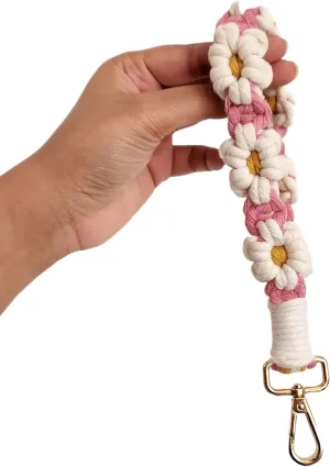 Daisy Keychain Wristlet Lanyards for Keys Off white keychain lanyard Key chain wristlet bracelet keychain