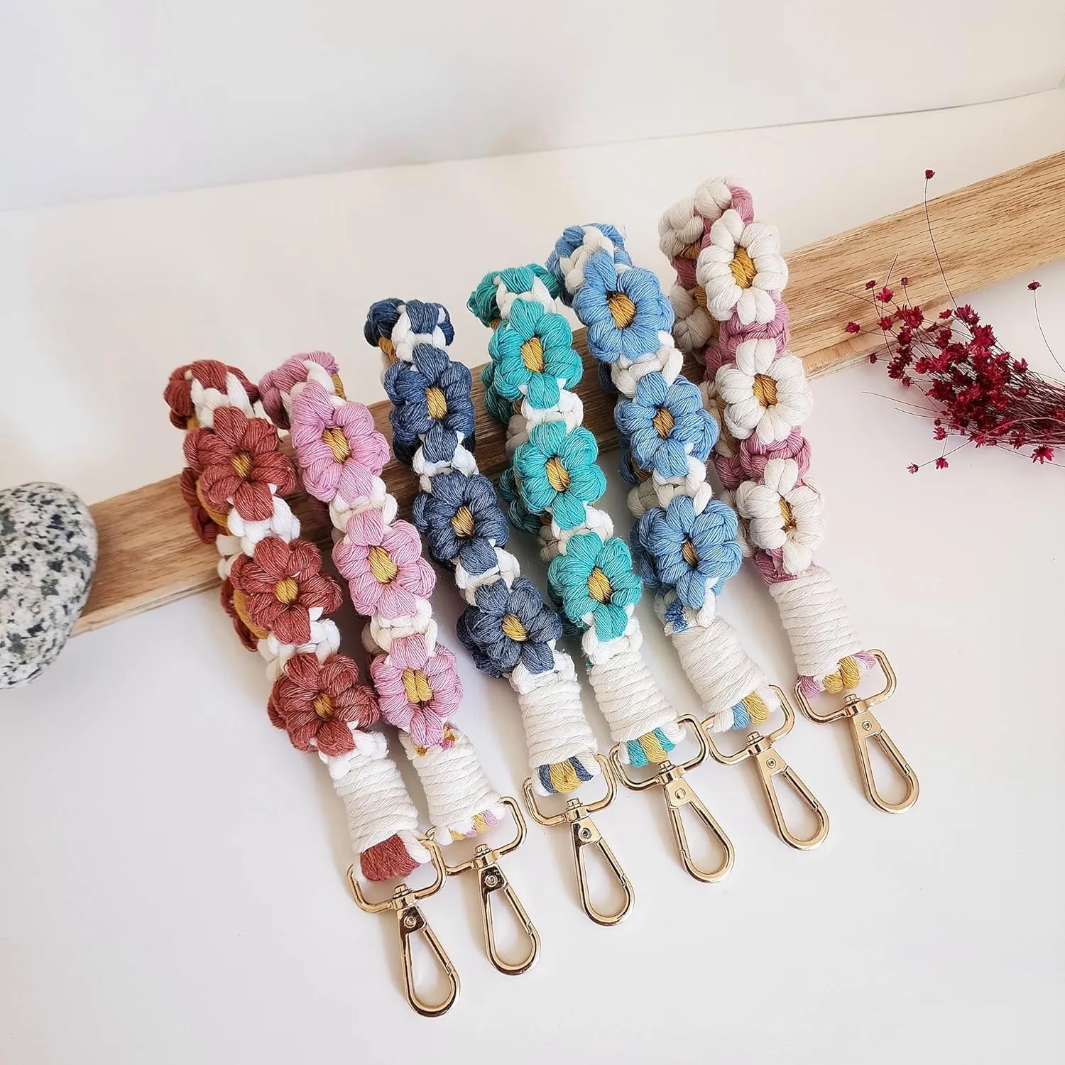 Daisy Keychain Wristlet Lanyards for Keys Off white keychain lanyard Key chain wristlet bracelet keychain