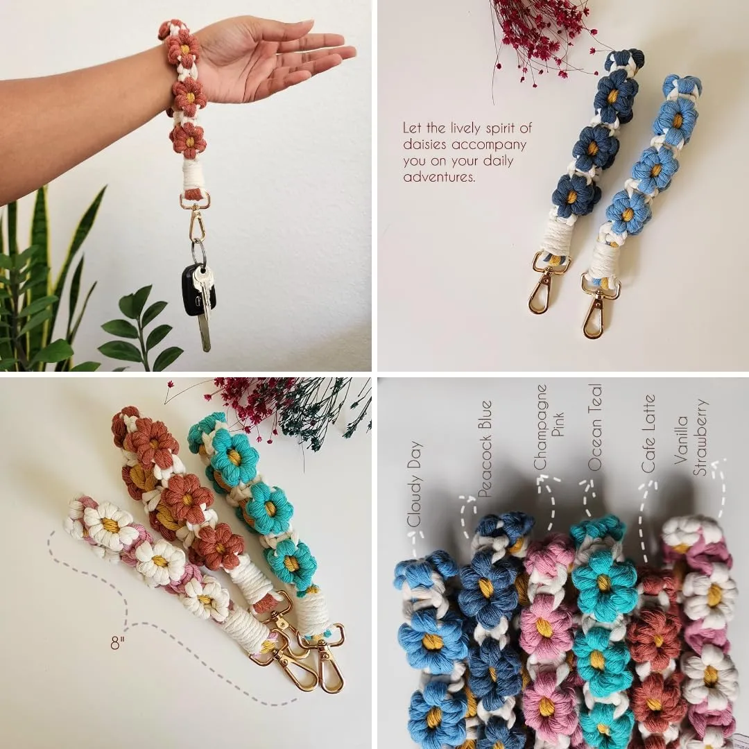 Daisy Keychain Wristlet Lanyards for Keys Off white keychain lanyard Key chain wristlet bracelet keychain