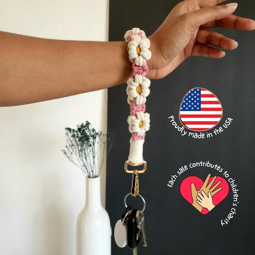 Daisy Keychain Wristlet Lanyards for Keys Off white keychain lanyard Key chain wristlet bracelet keychain