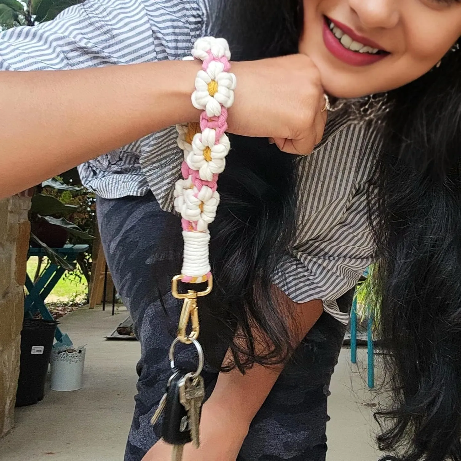 Daisy Keychain Wristlet Lanyards for Keys Off white keychain lanyard Key chain wristlet bracelet keychain