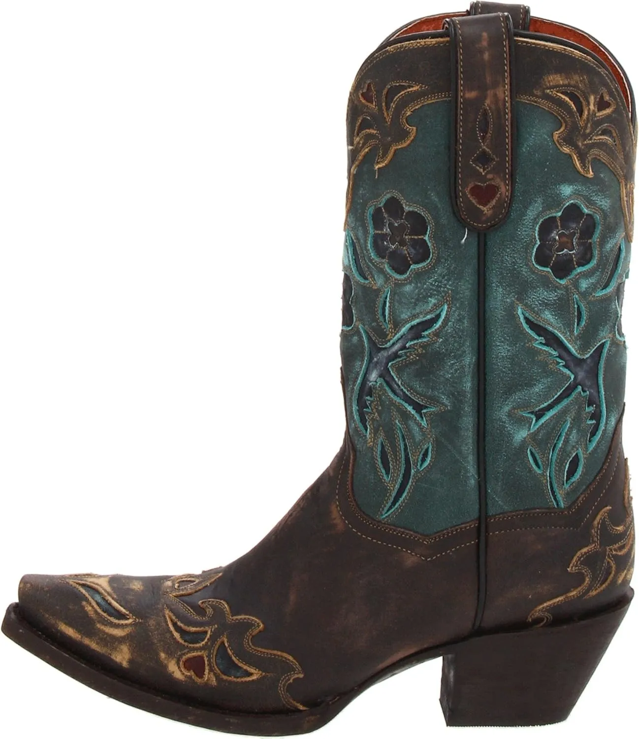 Dan Post Womens Blue Bird Floral Tooled-Inlay Snip Toe Casual Boots Mid Calf Mid Heel 2-3" - Brown