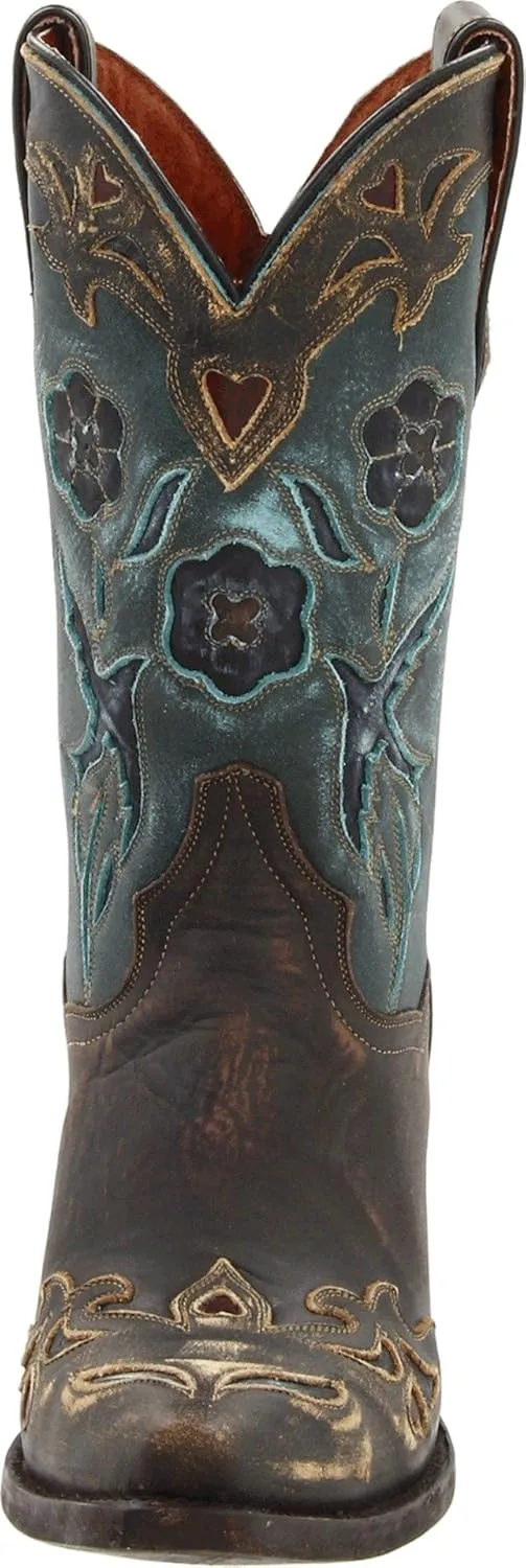 Dan Post Womens Blue Bird Floral Tooled-Inlay Snip Toe Casual Boots Mid Calf Mid Heel 2-3" - Brown
