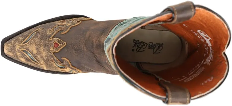 Dan Post Womens Blue Bird Floral Tooled-Inlay Snip Toe Casual Boots Mid Calf Mid Heel 2-3" - Brown