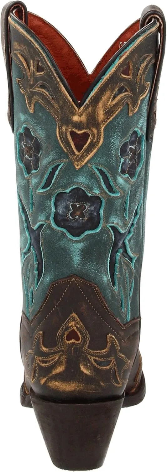 Dan Post Womens Blue Bird Floral Tooled-Inlay Snip Toe Casual Boots Mid Calf Mid Heel 2-3" - Brown