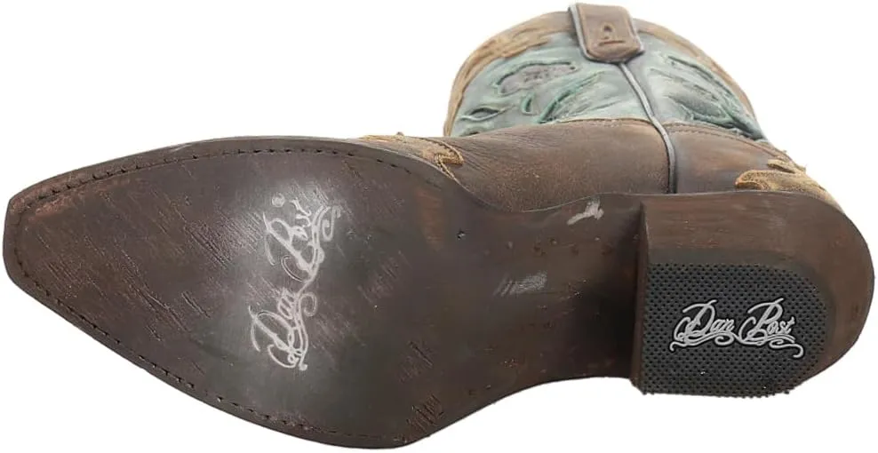 Dan Post Womens Blue Bird Floral Tooled-Inlay Snip Toe Casual Boots Mid Calf Mid Heel 2-3" - Brown