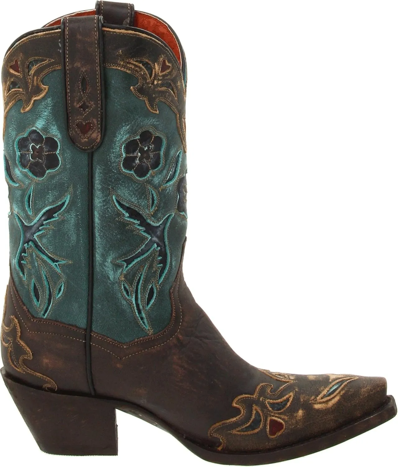 Dan Post Womens Blue Bird Floral Tooled-Inlay Snip Toe Casual Boots Mid Calf Mid Heel 2-3" - Brown