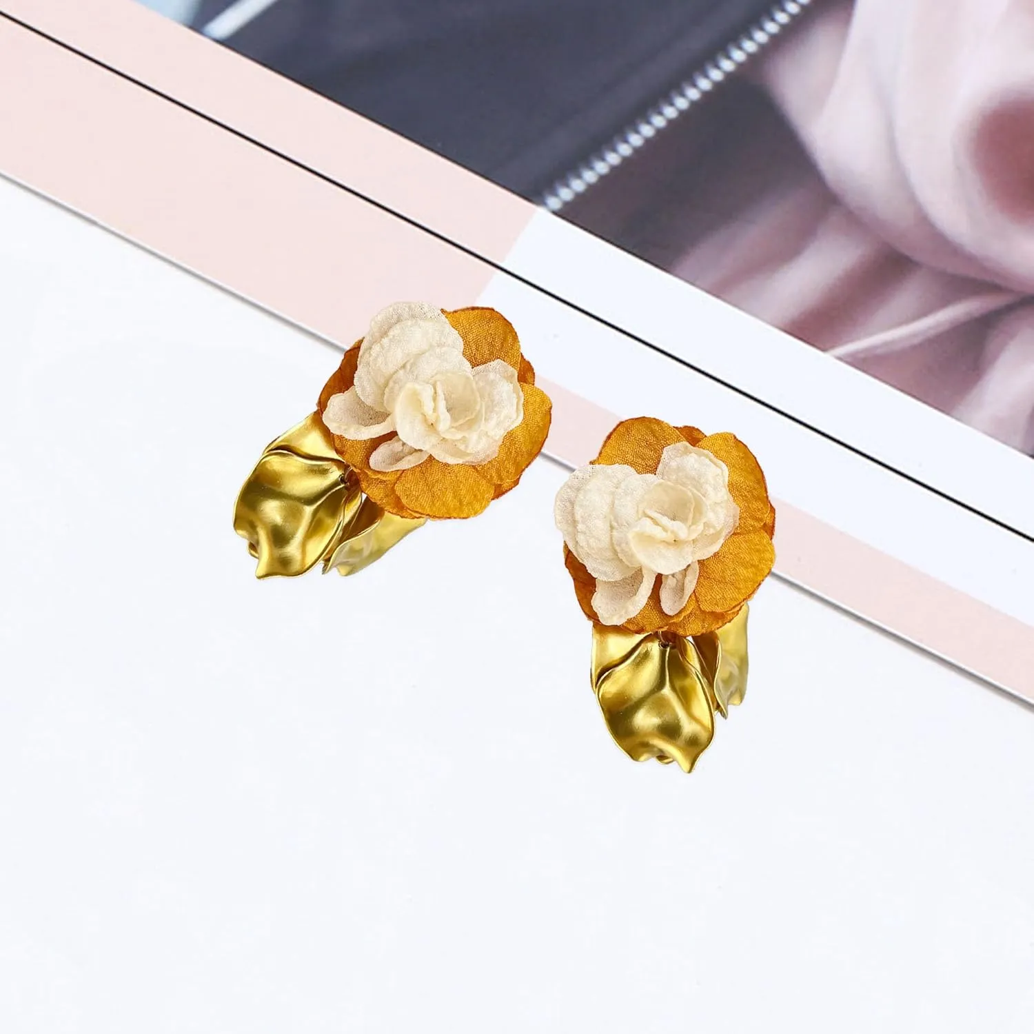 Dangle Acrylic Chiffon Petal Earrings Long Drop Statement Rose Flower Resin Floral Tassel Earrings for Women