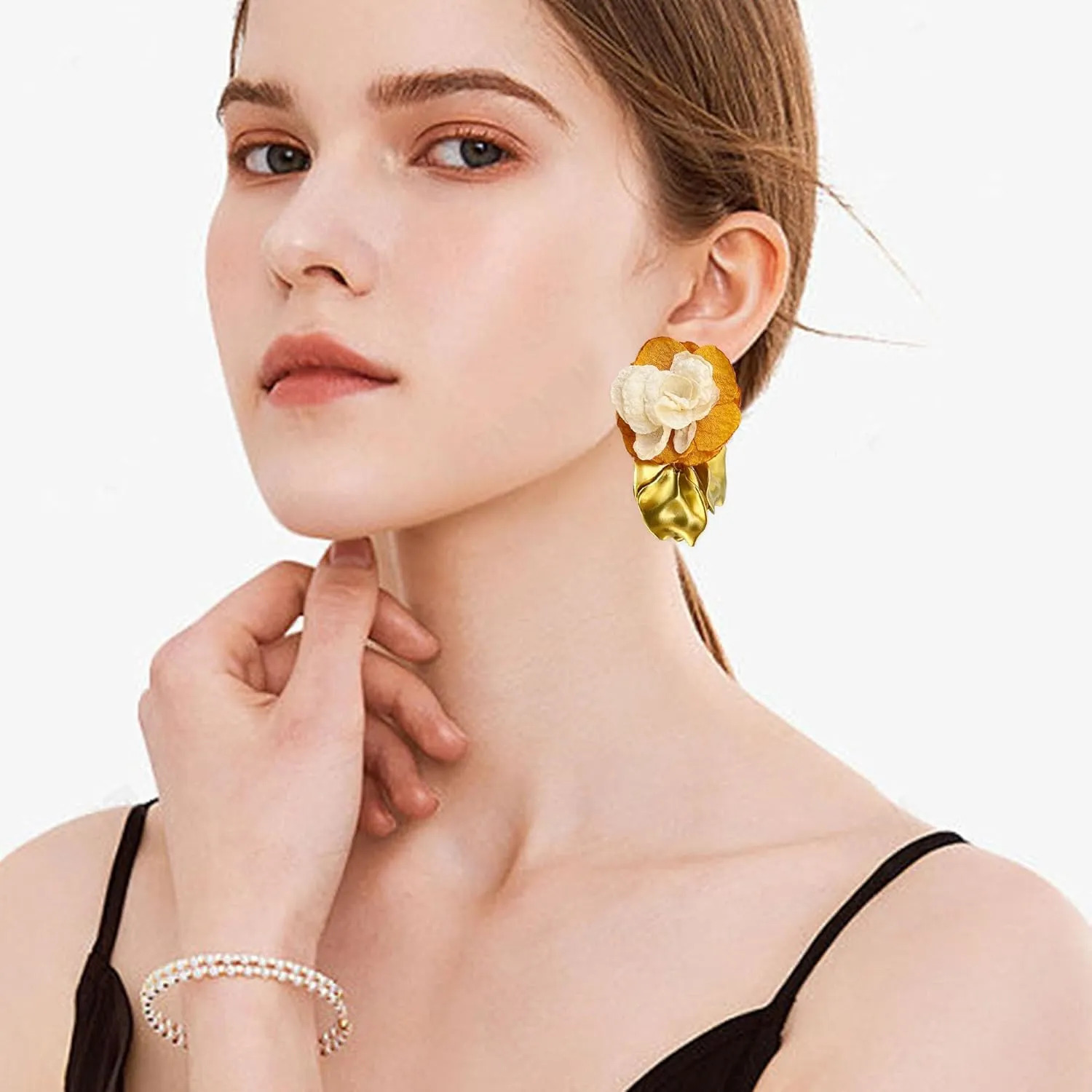 Dangle Acrylic Chiffon Petal Earrings Long Drop Statement Rose Flower Resin Floral Tassel Earrings for Women