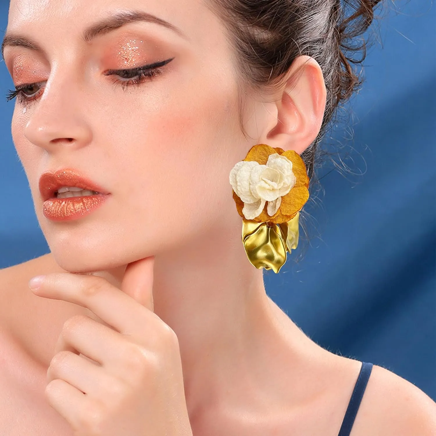 Dangle Acrylic Chiffon Petal Earrings Long Drop Statement Rose Flower Resin Floral Tassel Earrings for Women