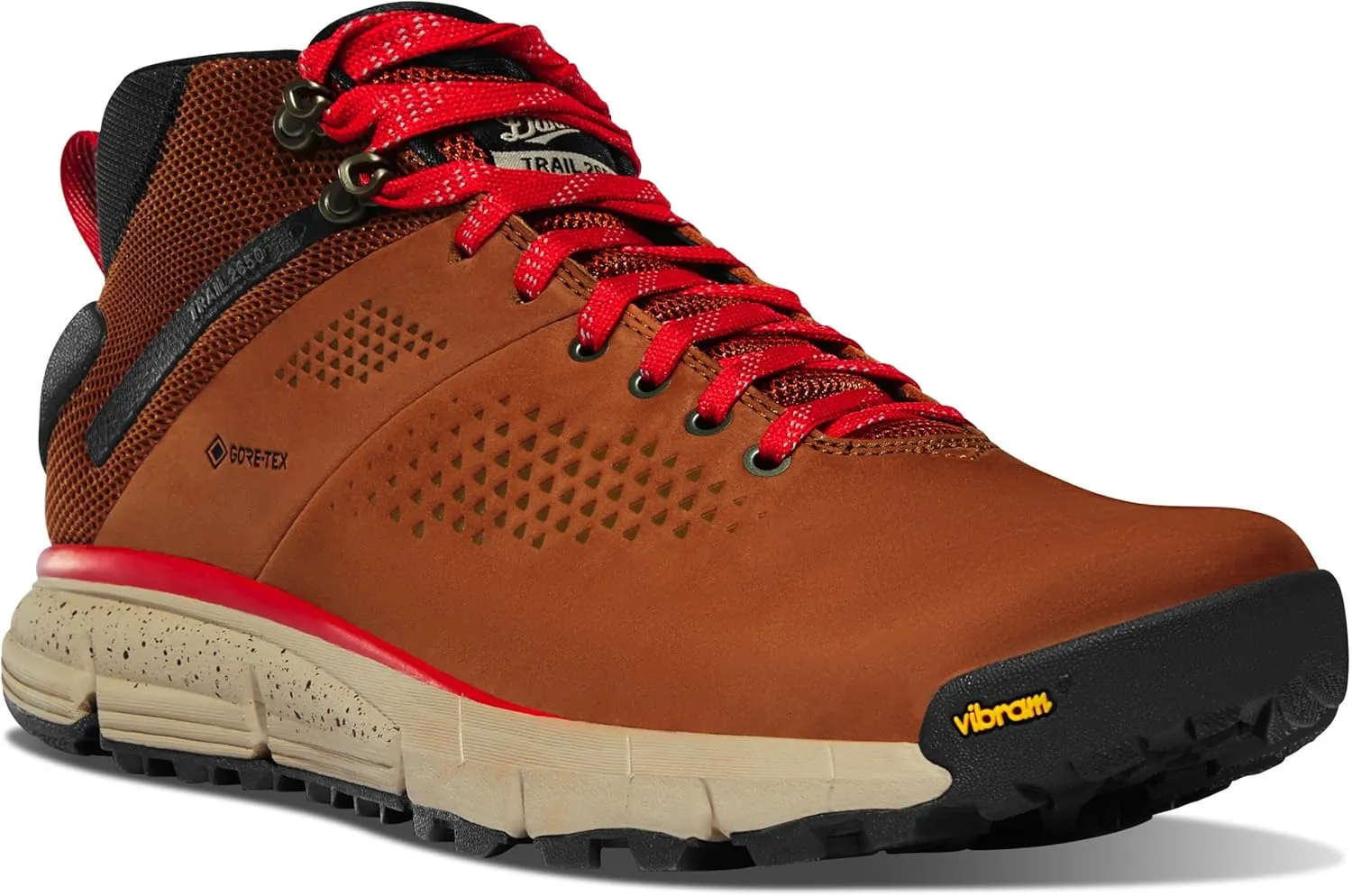 Danner Trail 2650 Gore-Tex Mid 4" Waterproof Hiking Shoes for Men - Suede and Textile Upper with Comfort Footbed, EXO Heel System & Traction Outsole, Brown/Red - 8.5 Wide
