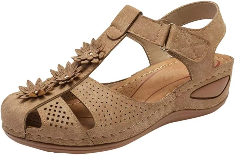 Deals of The Day Diabetic Shoes for Women Wide Width Leather Orthopedic Shoes Woman Medical Wedge Sandals for Women Sexy Comfortable Walking Sandals Sports Sandals for Women, Beige-8