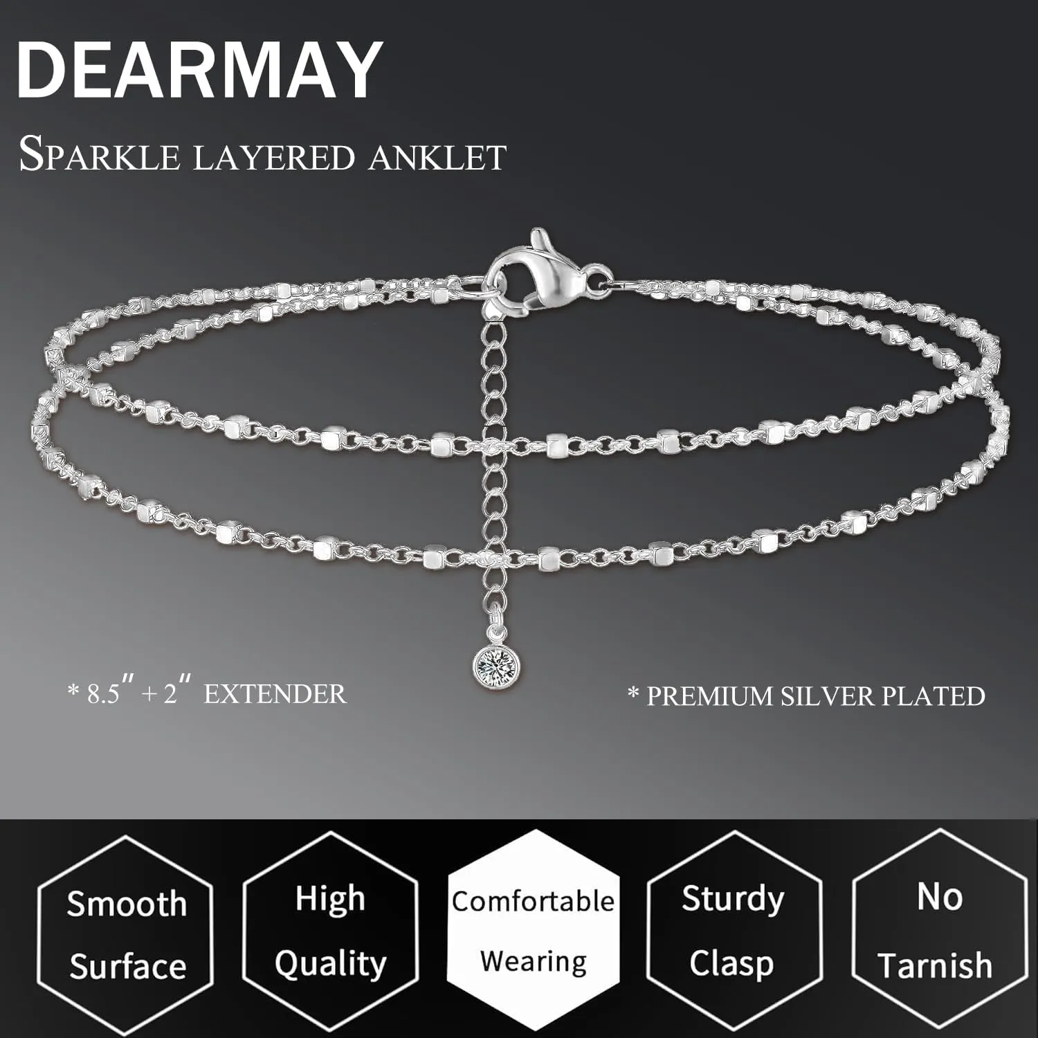 DEARMAY Dainty Layered Silver Ankle Bracelets for Women Waterproof, S925 Sterling Silver Plated Anklets for Women Jewelry Cute Chain Link Anklets Set Pack Summer Beach Gift Teen