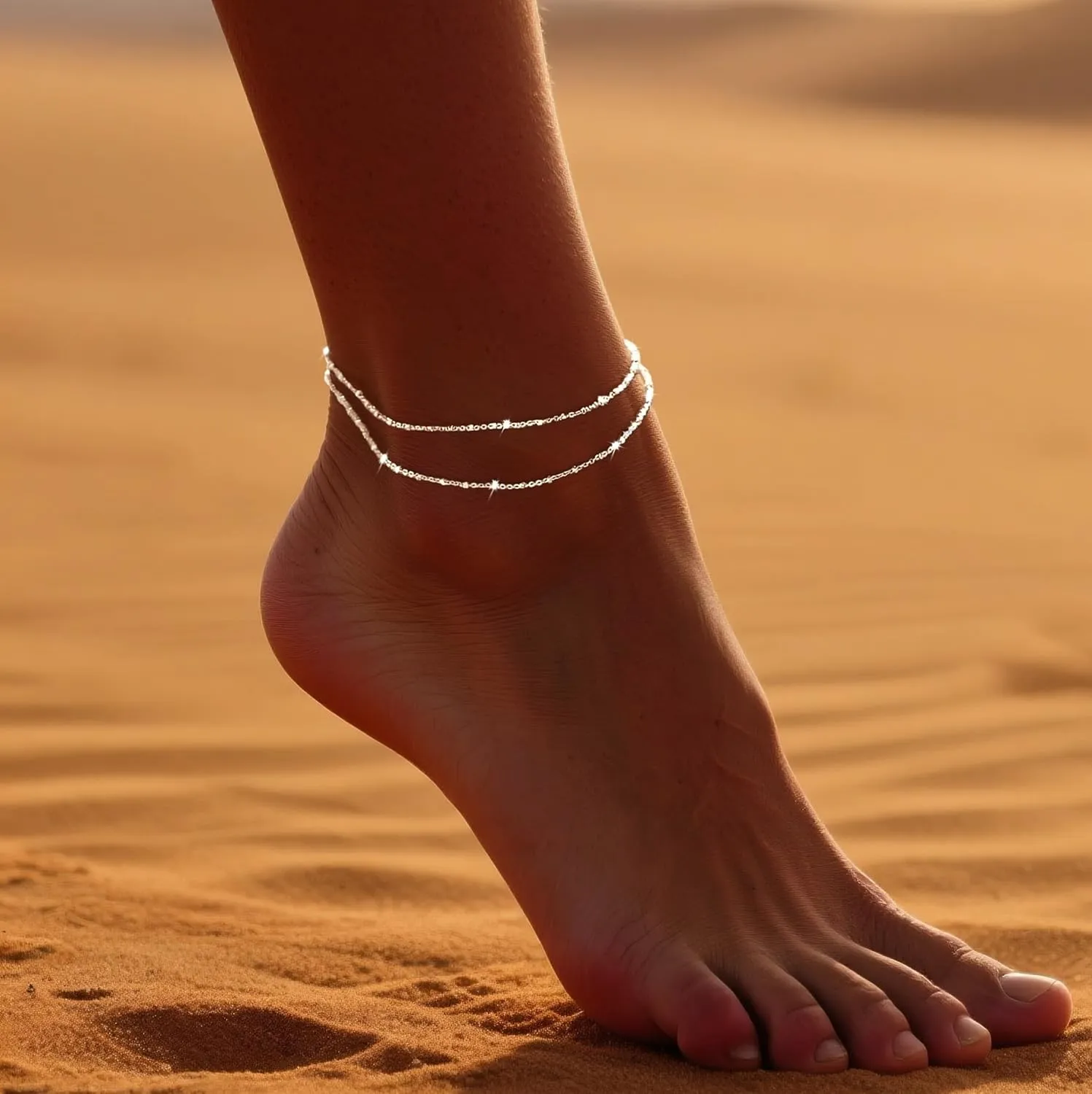 DEARMAY Dainty Layered Silver Ankle Bracelets for Women Waterproof, S925 Sterling Silver Plated Anklets for Women Jewelry Cute Chain Link Anklets Set Pack Summer Beach Gift Teen