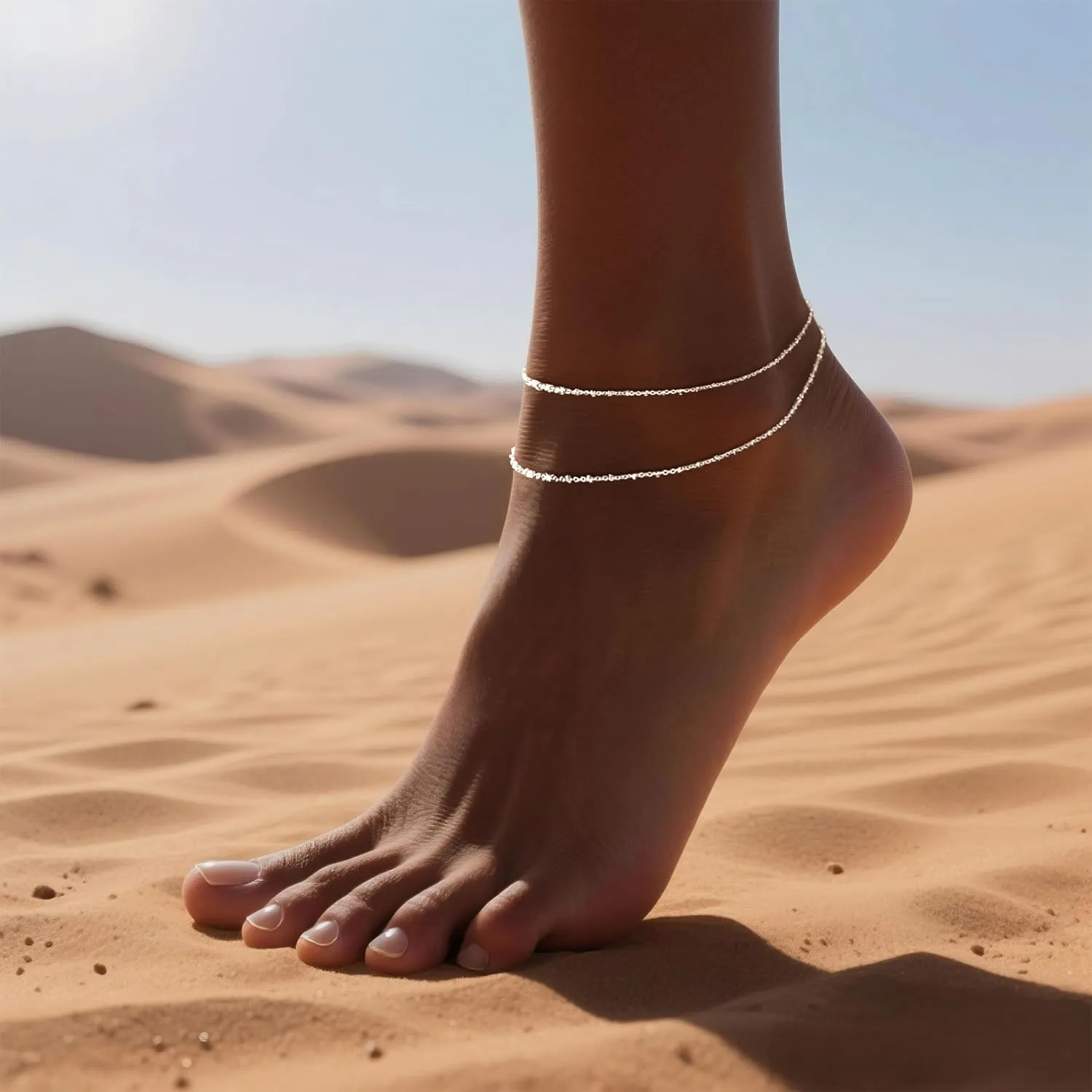 DEARMAY Dainty Layered Silver Ankle Bracelets for Women Waterproof, S925 Sterling Silver Plated Anklets for Women Jewelry Cute Chain Link Anklets Set Pack Summer Beach Gift Teen