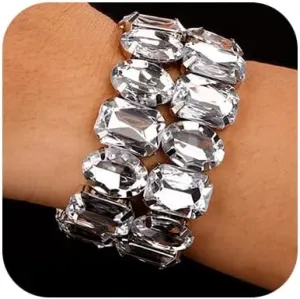 Denifery Crystal Bracelet Bridal Rhinestone Bangles Statement Wedding Bracelet for Women