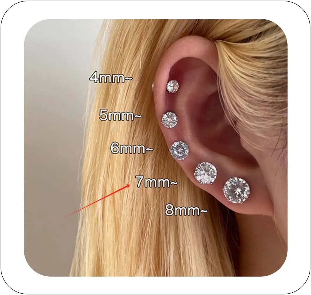 Diamond Ear Cuff Earrings Unisex Rhinestones Clip on Earrings Non Piercing Silver Stud Earring Shining Round Cubic Zirconia Stud Hypoallergenic Small Fake Earrings Clip on Nose for Women Men