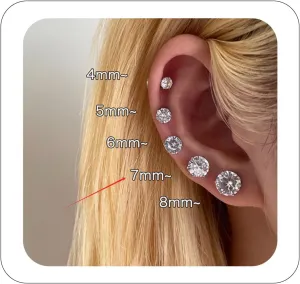 Diamond Ear Cuff Earrings Unisex Rhinestones Clip on Earrings Non Piercing Silver Stud Earring Shining Round Cubic Zirconia Stud Hypoallergenic Small Fake Earrings Clip on Nose for Women Men