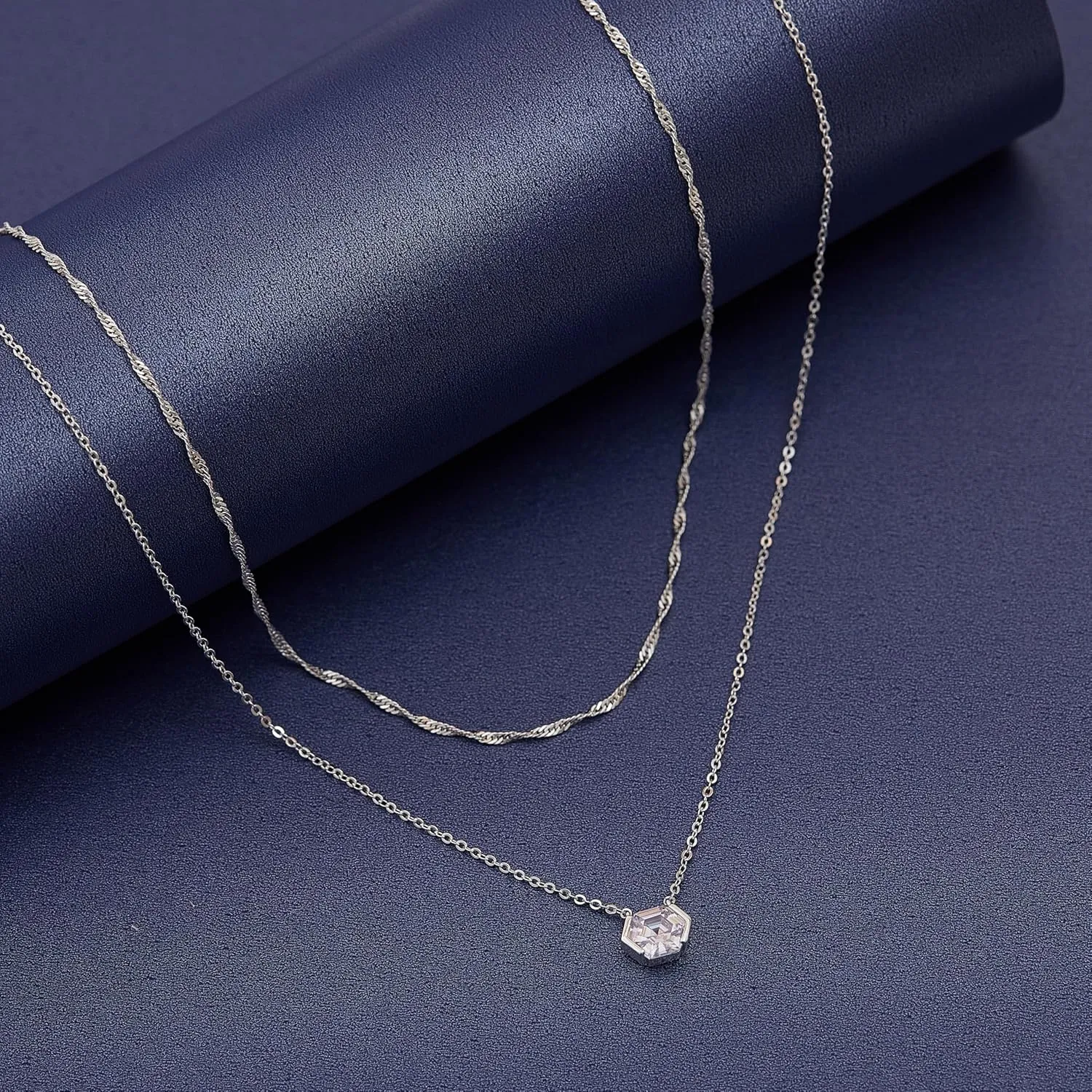 Diamond Necklaces for Women Non Tarnish, Dainty 14K Gold Stack Silver Choker Chain Double Pendant Diamond Necklace, Layered Trendy Simple Prom CZ Jewelry Sets Gifts for Women