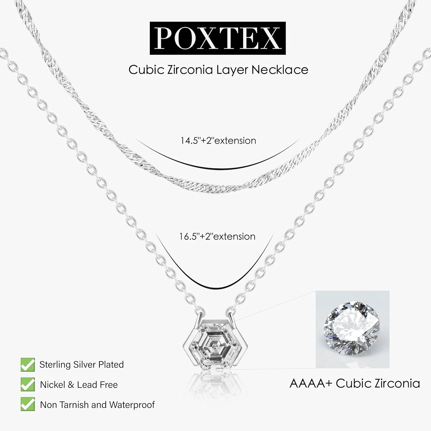 Diamond Necklaces for Women Non Tarnish, Dainty 14K Gold Stack Silver Choker Chain Double Pendant Diamond Necklace, Layered Trendy Simple Prom CZ Jewelry Sets Gifts for Women