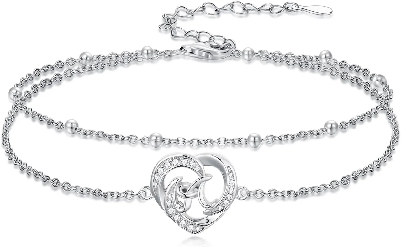 Dorunmo Initial Anklet 925 Sterling Silver Letter A-Z Layered Heart Anklet Beach Jewelry Birthday Gifts for Women