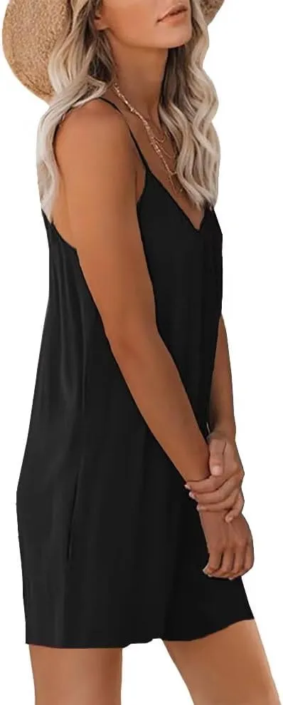 Dreamskull Womens Casual Sleeveless Strap Rompers Adjustalbe Shorts Jumpsuits with Pockets Summer Overalls Outfits