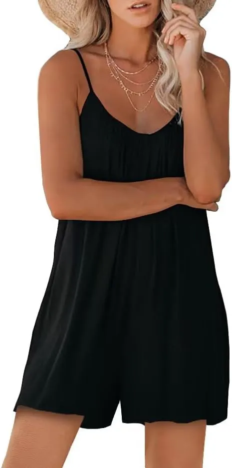 Dreamskull Womens Casual Sleeveless Strap Rompers Adjustalbe Shorts Jumpsuits with Pockets Summer Overalls Outfits