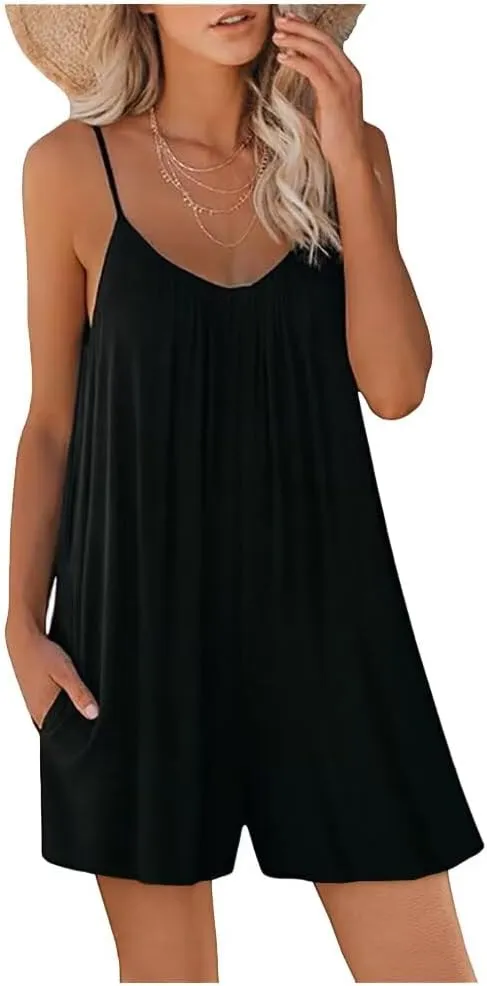 Dreamskull Womens Casual Sleeveless Strap Rompers Adjustalbe Shorts Jumpsuits with Pockets Summer Overalls Outfits
