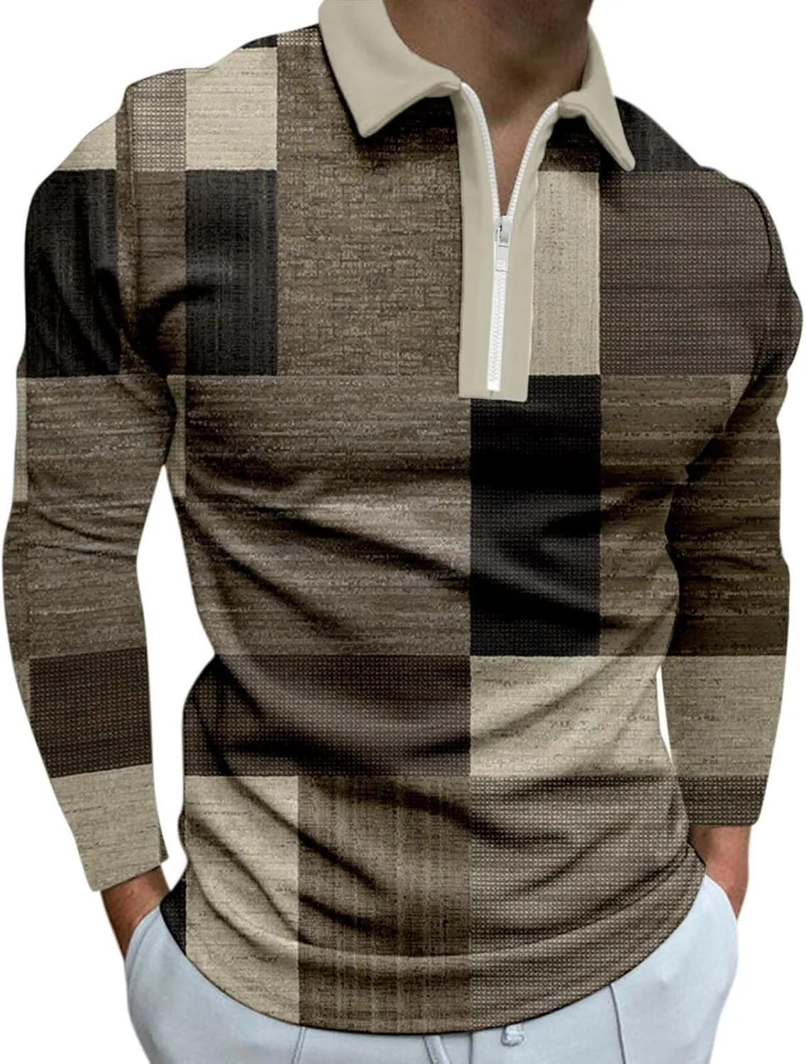 DuDubaby Mens Graphic T-Shirts Lapel Long Sleeve Printed Casual Top Loose Sports Shirt