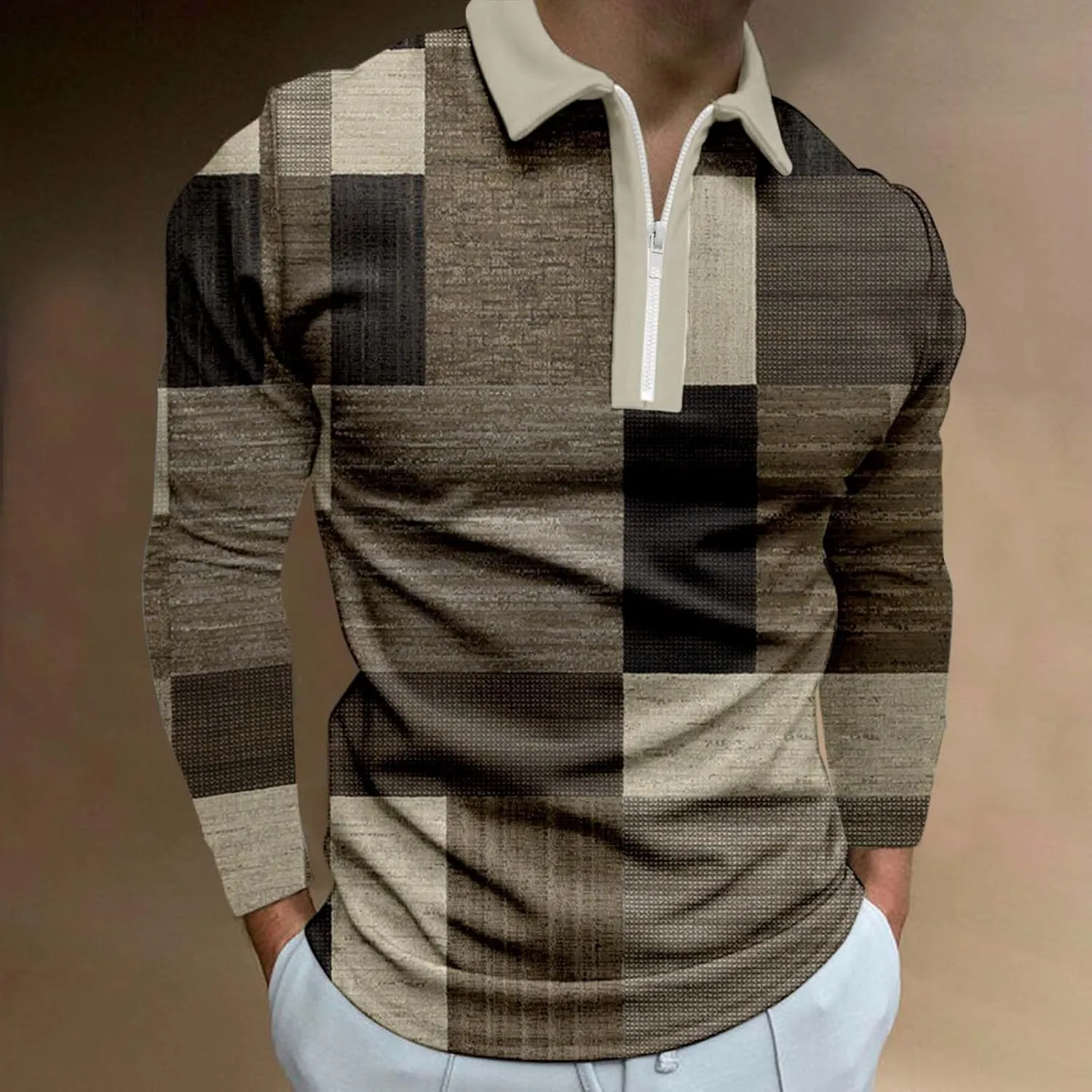 DuDubaby Mens Graphic T-Shirts Lapel Long Sleeve Printed Casual Top Loose Sports Shirt